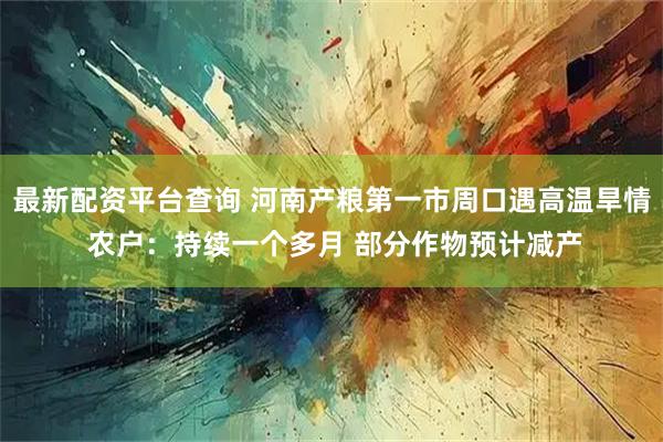 最新配资平台查询 河南产粮第一市周口遇高温旱情 农户：持续一个多月 部分作物预计减产